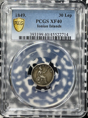 1849 Ionian Islands 30 Lepta PCGS XF40 Lot#G8756 Silver!