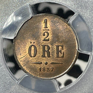 1857 Sweden 1/2 Ore PCGS MS63RB Lot#G153 Choice UNC!