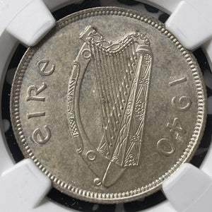 1940 Ireland 1 Florin NGC MS61 Lot#G8908 Silver! Nice UNC!