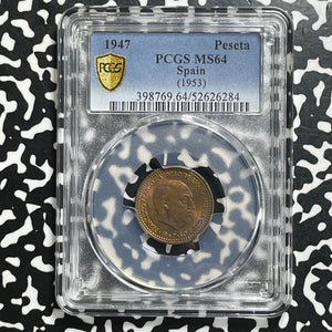 1947 (53) Spain 1 Peseta PCGS MS64 Lot#G988 Choice UNC!