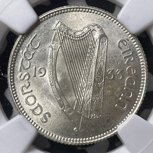 1933 Ireland 1 Shilling NGC MS65+ Lot#G8962 Silver! Gem BU!