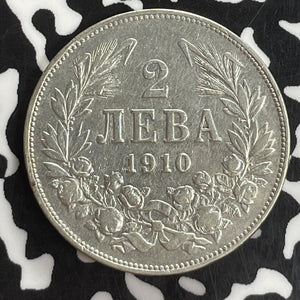 1910 Bulgaria 2 Leva Lot#T8134 Silver! Cleaned