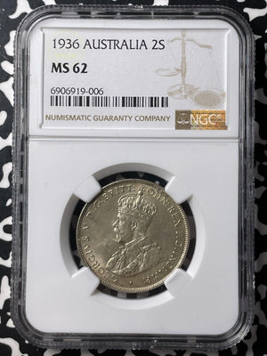 1936 Australia 1 Florin NGC MS62 Lot#G8785 Silver! Nice UNC!