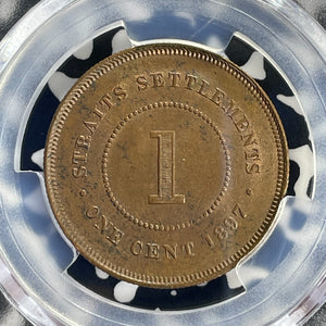 1897 Straits Settlements 1 Cent PCGS MS63BN Lot#G801 Choice UNC!