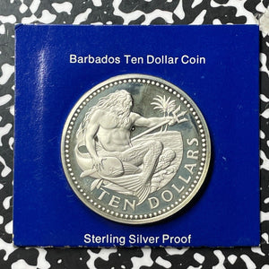 1974 Barbados $10 Dollars Lot#B1743 Silver! Proof! Franklin Mint Flip