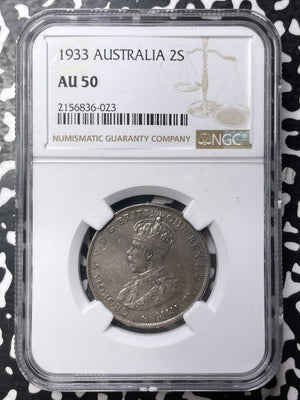 1933 Australia 1 Florin NGC AU50 Lot#G8540 Silver! Key Date!