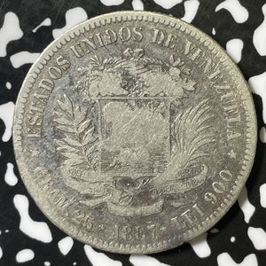 1887 Venezuela 5 Bolivares Lot#E4864 Large Silver Coin!