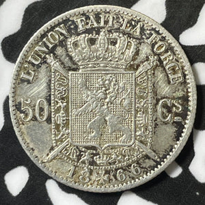 1866 Belgium 50 Centimes Lot#E4729 Silver! Nice!