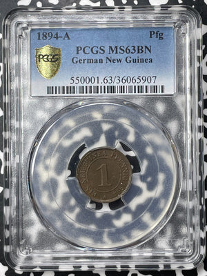 1894-A German New Guinea 1 Pfennig PCGS MS63BN Lot#MK123 Choice UNC!