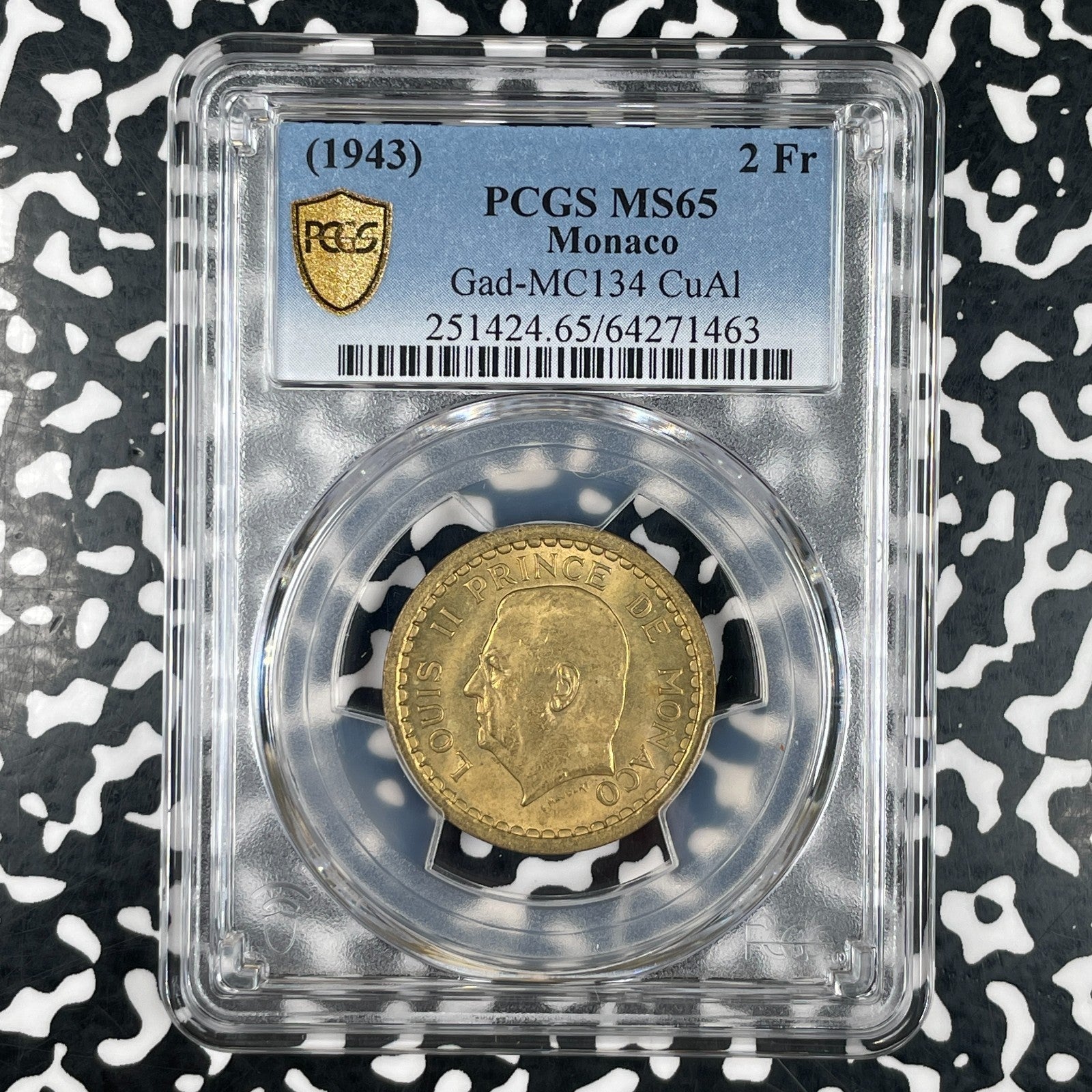 (1943) Monaco 2 Francs PCGS MS65 (Many Available) (1 Coin Only) Gad-MC134
