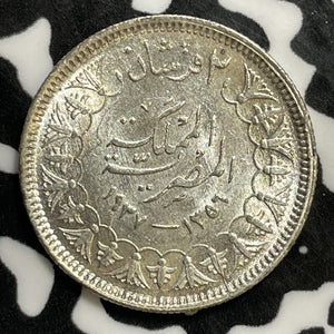 (1937) Egypt 2 Piastres Lot#E5587 Silver! High Grade! Beautiful!