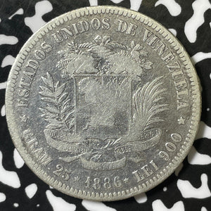 1886 Venezuela 5 Bolivares Lot#E4865 Large Silver Coin!