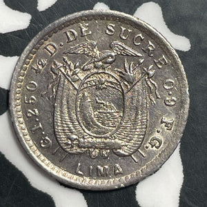 1912-Lima Ecuador 1/2 Decimo Lot#T1525 Silver! High Grade! Beautiful!