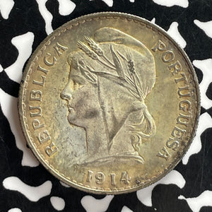 1914 Portugal 50 Centavos Lot#T7219 Silver! High Grade! Beautiful Toning!