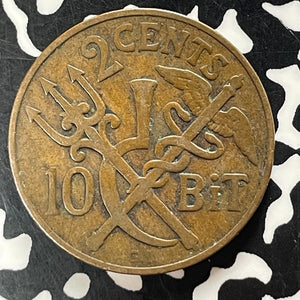 1905 Danish West Indies 2 Cents/10 Bit Lot#T5056