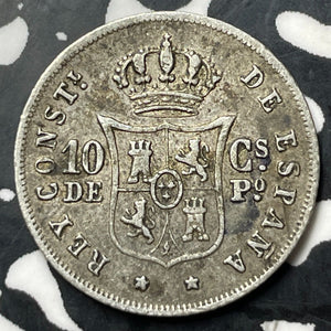 1885 Spanish Philippines 10 Centavos Lot#E6934 Silver! Nice!