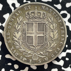 1839-Eagle Italy Sardinia 5 Lire Lot#JM0150 Large Silver!