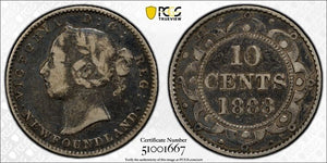 1888 Newfoundland 10 Cents PCGS VF25 Lot#G9838 Silver! Key Date!