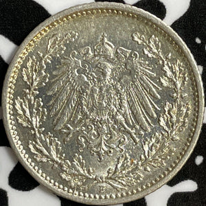 1909-F Germany 1/2 Mark Half Mark Lot#D6982 Silver! Nice!