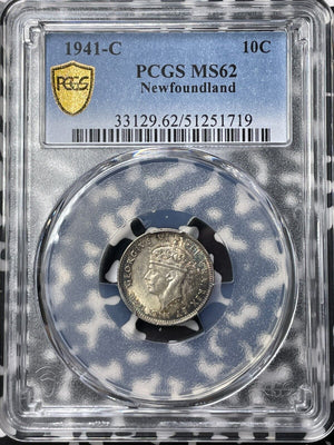 1941-C Newfoundland 10 Cents PCGS MS62 Lot#G9236 Silver! Beautiful Toning!