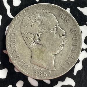 1887-R Italy 2 Lire Lot#T7402 Silver! Old Cleaning