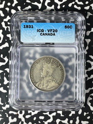 1931 Canada 50 Cents ICG VF20 Lot#G214 Silver! Key Date!