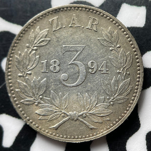 1894 South Africa 3 Pence Threepence Lot#MK184 Silver!