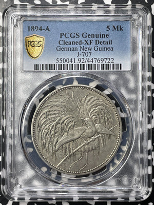 1894-A German New Guinea 5 Mark PCGS Cleaned-XF Detail Lot#MK130 Silver! J-707