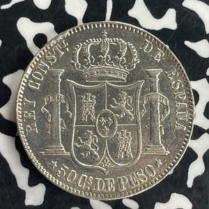 1885 Spanish Philippines 50 Cent Lot#T8357 Silver Coin!