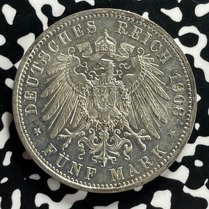1908-A Germany Prussia 5 Mark Lot#JM9822 Large Silver! High Grade! Beautiful!