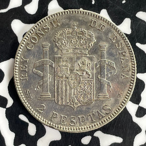 1905 Spain 2 Pesetas Lot#C1036 Silver! Nice!