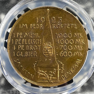 1923 Germany February Hyperinflation Medal PCGS MS65 Lot#G1011 Gem BU!