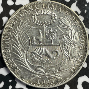 1935 Peru 1 Sol Lot#D6869 Large Silver Coin!