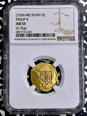 (1556-1598) Spain Philip II 2 Escudos NGC AU53 Lot#G9798 Gold!