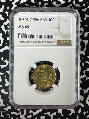 1930-E Germany 10 Pfennig NGC MS65 Lot#G274 Gem BU!