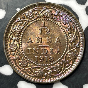 1918 India 1/12 Anna Lot#E8812 High Grade! Beautiful!