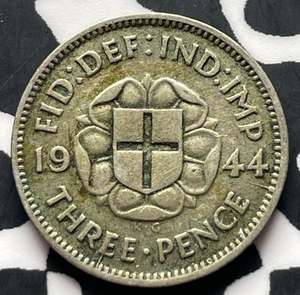 1944 Great Britain 3 Pence Threepence Lot#T8965 Silver!