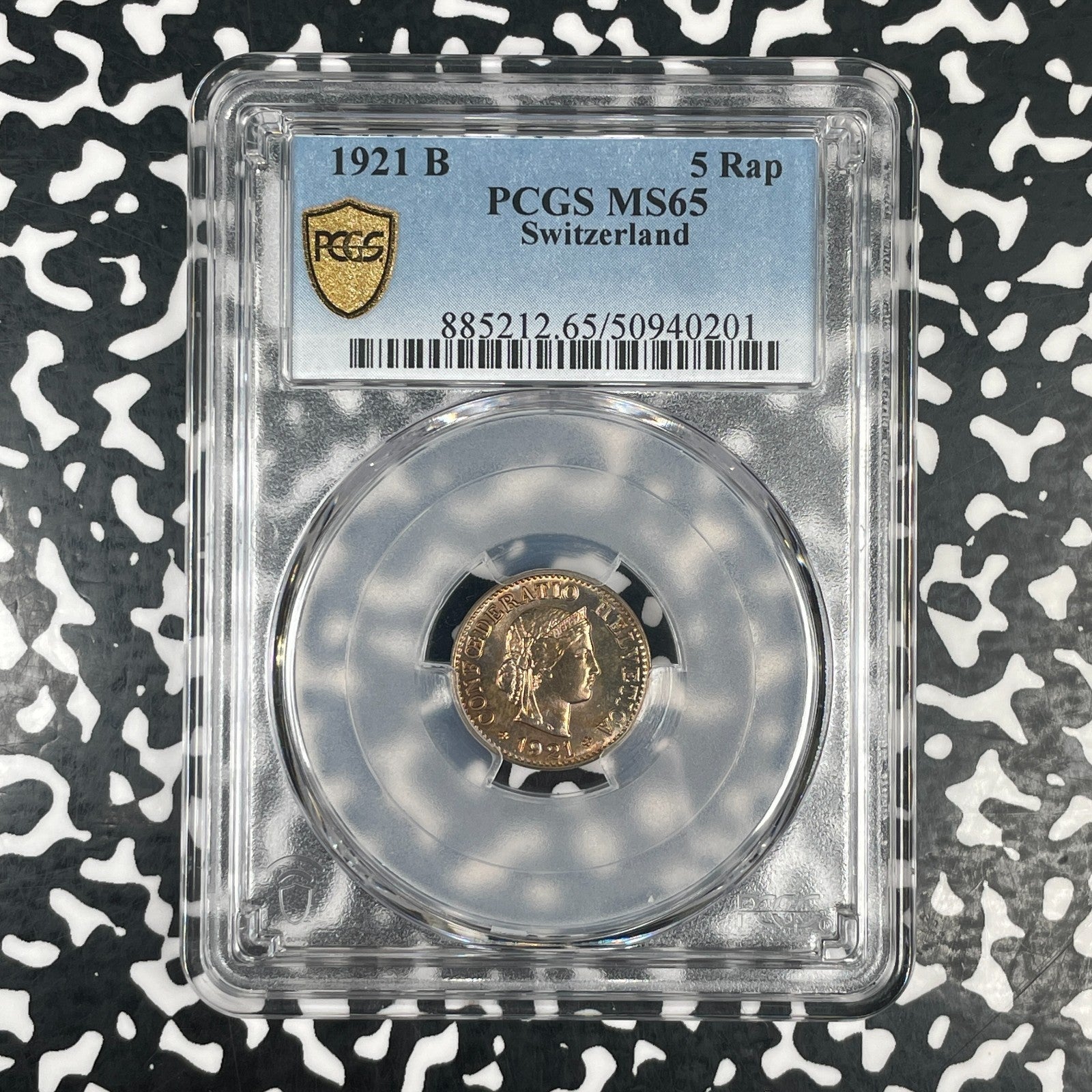 1921-B Switzerland 5 Rappen PCGS MS65 Lot#G4116 Gem BU!