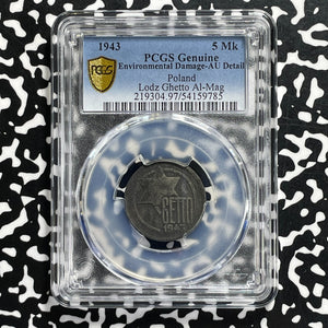 1943 Poland Lodz Ghetto 5 Mark PCGS Environment. DMG-AU Detail Lot#G1021 KM#Tn2a