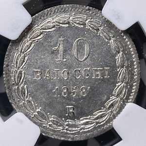 1858-R Papal States 10 Baiocchi NGC MS63 Lot#G9026 Silver! Choice UNC!