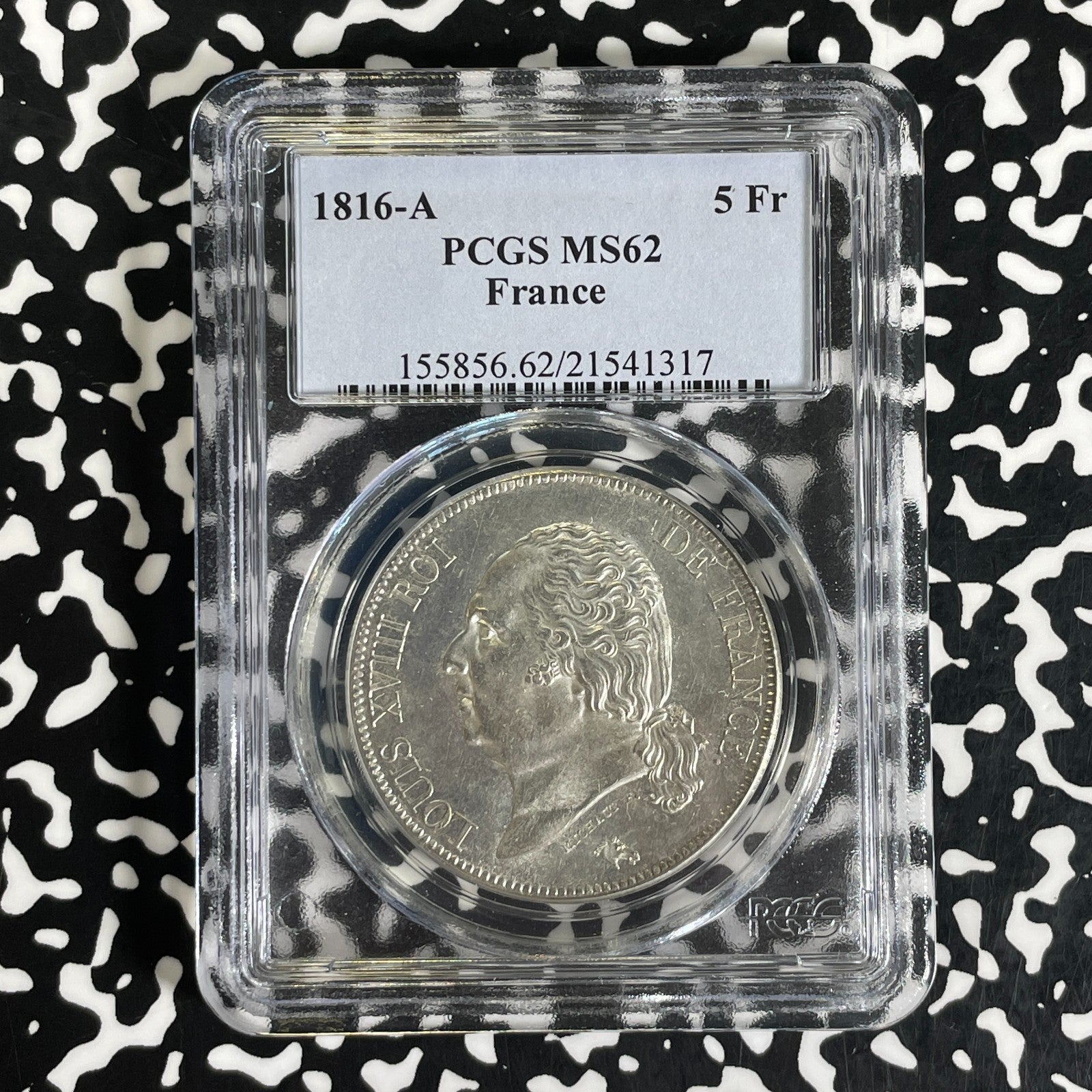 1816-A France 5 Francs PCGS MS62 Lot#G1604 Large Silver! Nice UNC!