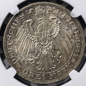 1911-A Germany Prussia Breslau University 3 Mark NGC MS62 Lot#G8743 Silver!