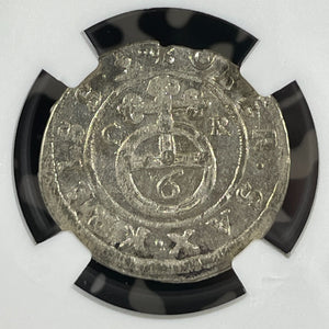 1665-CR Germany Saxony 6 Pfennig NGC MS63 Lot#G9931 Silver! Choice UNC!