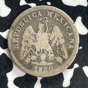 1880-Ho A Mexico 10 Centavos Lot#T7766 Silver! Scarce! Reverse Scratch