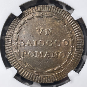 (1789) Papal States 1 Baiocco NGC AU58BN Lot#G9023 KM#1222