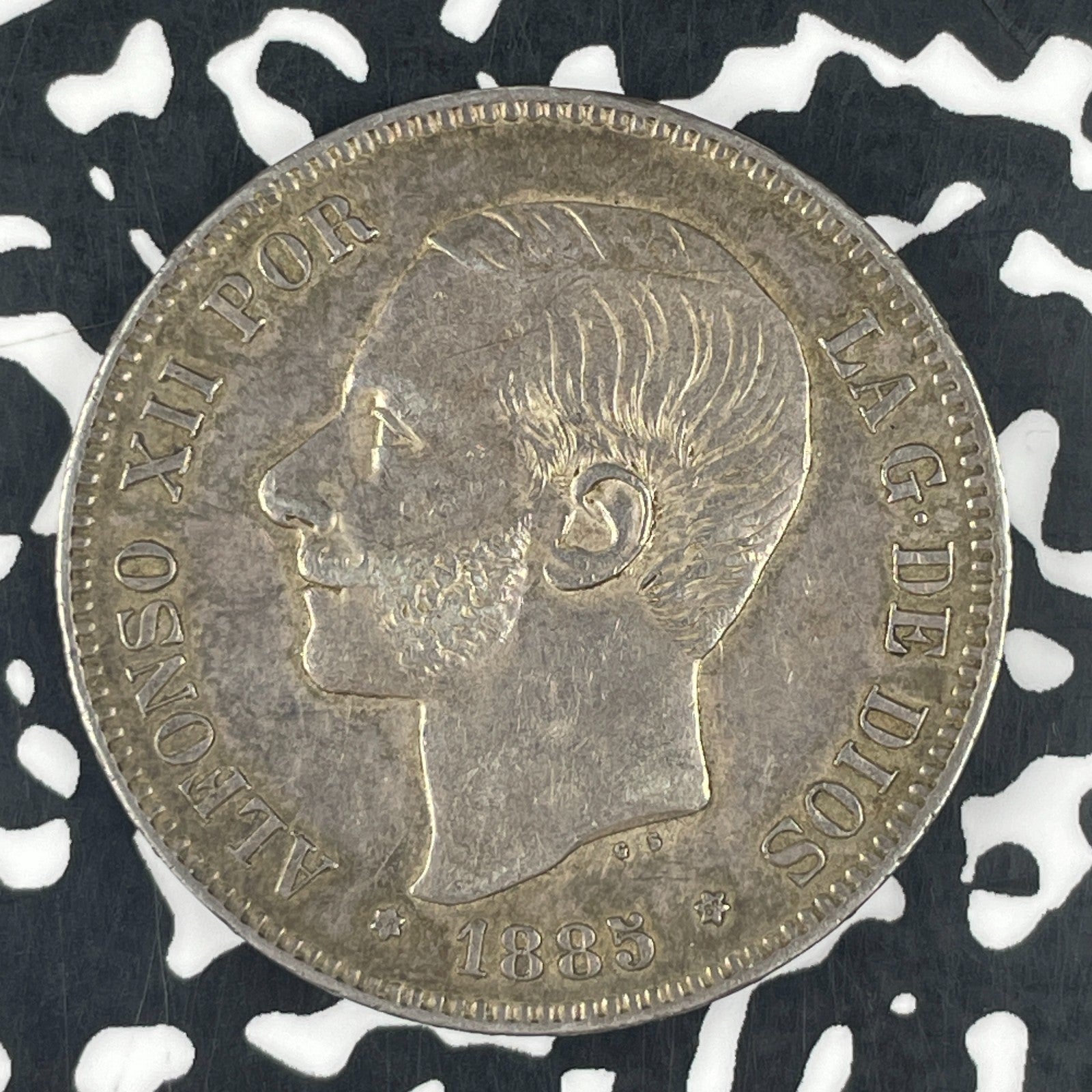1885 (87) Spain 5 Pesetas Lot#JM1199 Large Silver! Nice!