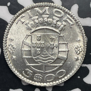 1958 Timor 3 Escudos Lot#C0927 Silver! High Grade! Beautiful!
