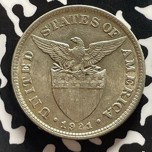 1921 U.S. Philippines 50 Centavos Lot#T5198 Silver! Nice!