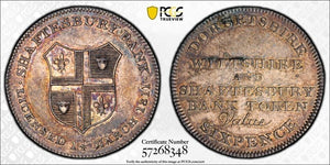 1811 G.B. Dorsetshire Wiltshire 6 Pence Token PCGS MS61 Lot#G768 Silver!