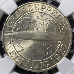 1930-F Germany Graf Zeppelin 3 Mark NGC MS63 Lot#G7044 Silver! Choice UNC!